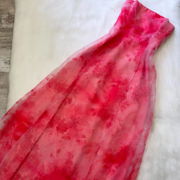 Niulatu Strapless A-Line Printed Tulle Long Prom Dresses, Pink Formal Evening Dresses HZ1026